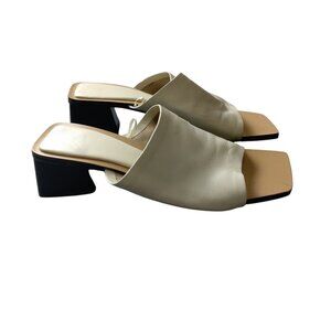 Zara  Women's Size 38/US 8 Cream Square Open Toe Slides Heels Neutral Leather